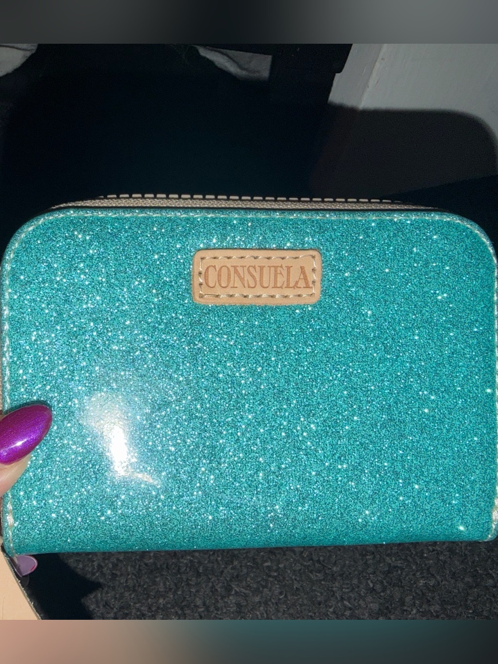 Consuela Teal Glitter Zippy Wallet New without Tags